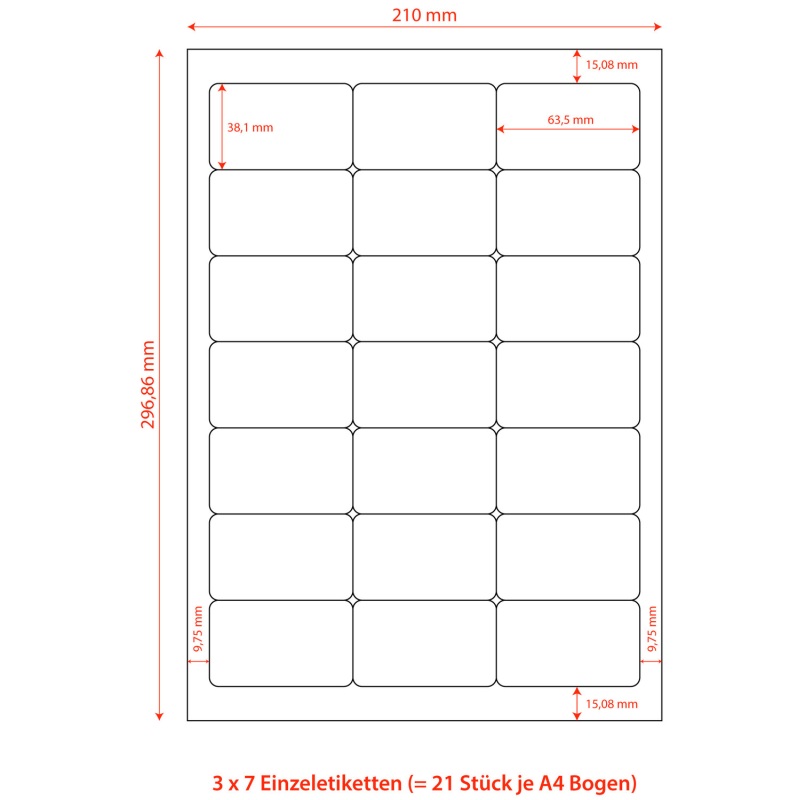 Etiketten Labels selbstklebend weiss 63-5 x 38-1mm auf DIN A4- 2100 Stk-