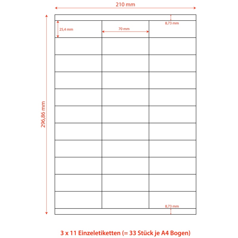 Etiketten Labels selbstklebend weiss 70 x 25-4mm auf DIN A4- 3300 Stk-