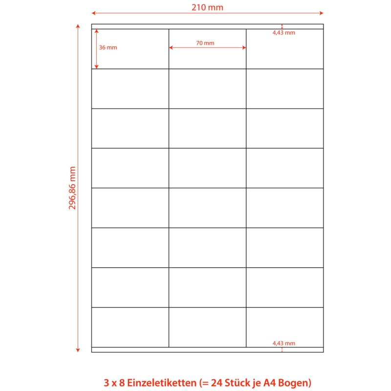 Etiketten Labels selbstklebend weiss 70 x 36mm auf DIN A4- 2400 Stk-