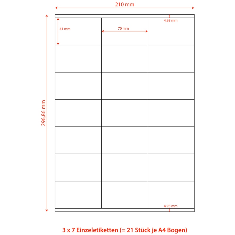 Etiketten Labels selbstklebend weiss 70 x 41mm auf DIN A4- 2100 Stk-