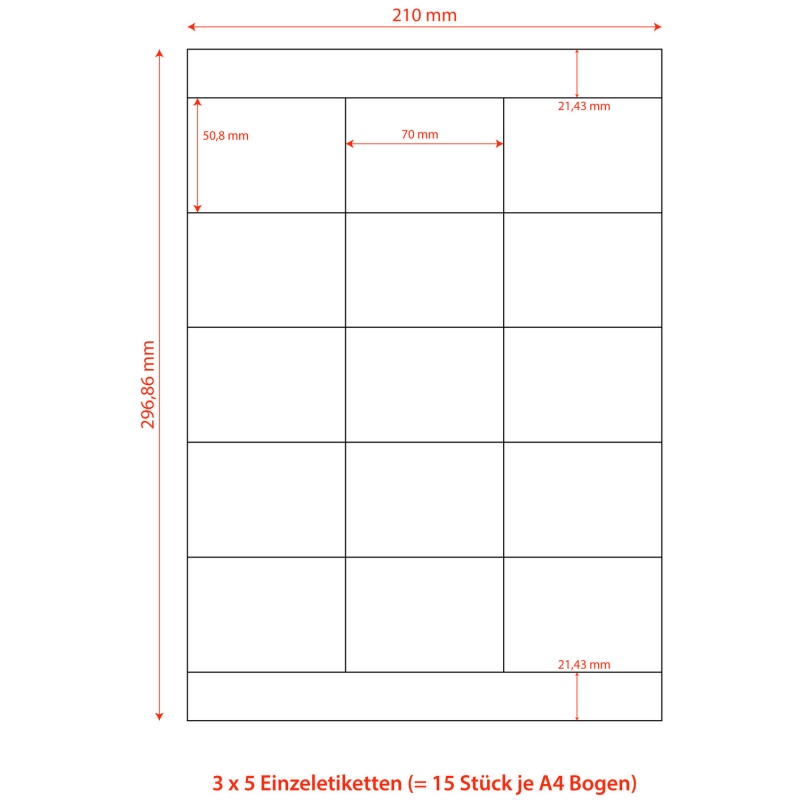 Etiketten Labels selbstklebend weiss 70 x 50-8mm auf DIN A4- 1500 Stk-