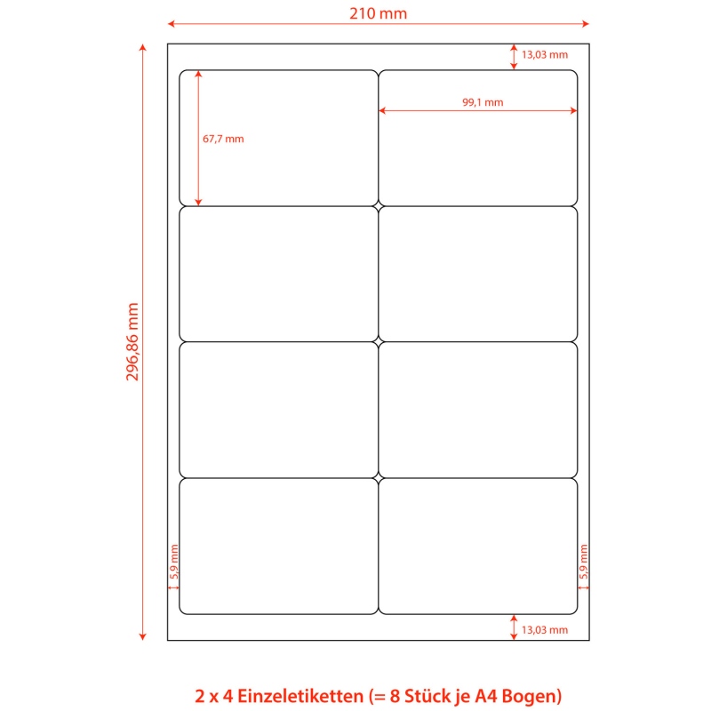 Etiketten Labels selbstklebend weiss 99-1 x 67-7mm auf DIN A4- 800 Stk-