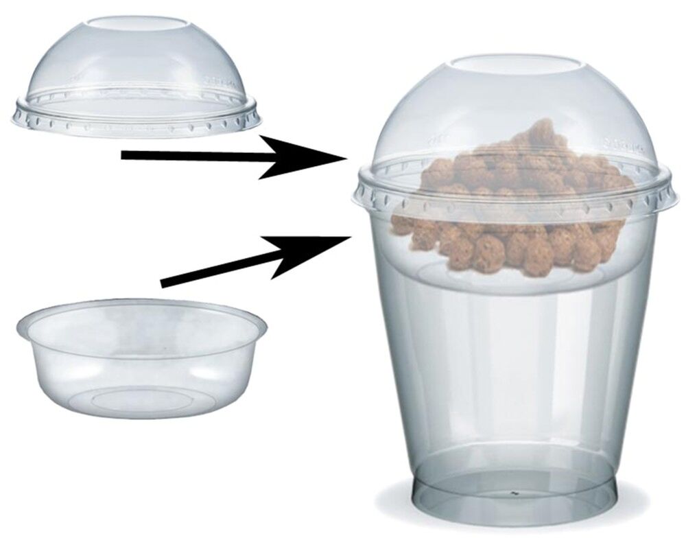 Feinkostbecher fr Salat- Msli- Joghurt mit Einsatz + Deckel 300 ml- 100 Stk-