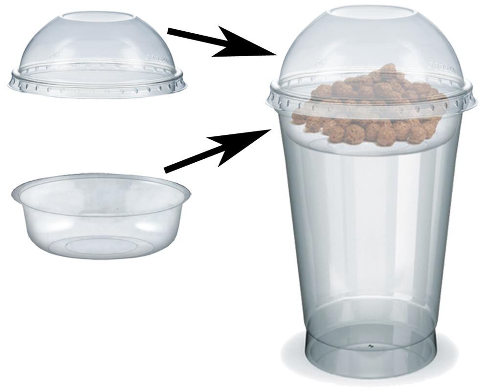 Feinkostbecher fr Salat- Msli- Joghurt mit Einsatz + Deckel 500 ml- 100 Stk-