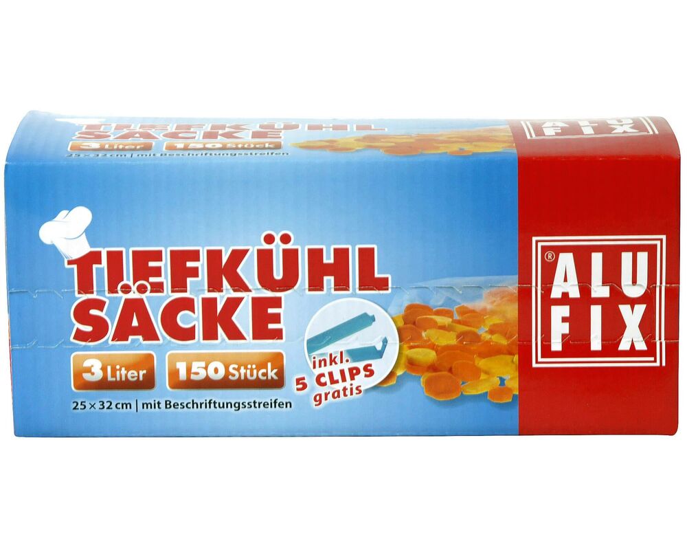 Gefrierbeutel Tiefkhlscke 3 Liter 25x32 cm mit 5 Verschlussclips- 150 Stk-