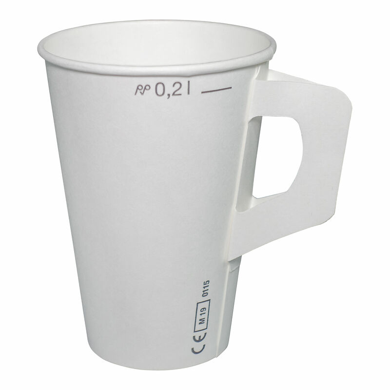 Henkelbecher Kaffeebecher weiss- Eichtstrich- Pappe beschichtet- 200 ml- 100 Stk-