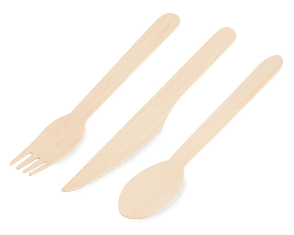 Holz Einwegbesteck Set biologisch abbaubar je 100 Gabeln Lffel Messer- 300 Stk-