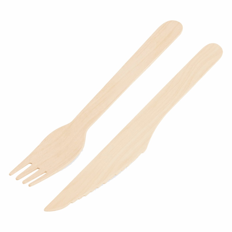 Holz-Gabeln und Messer 160mm lebensmittelecht umweltfreundlich- je 100 Stk-