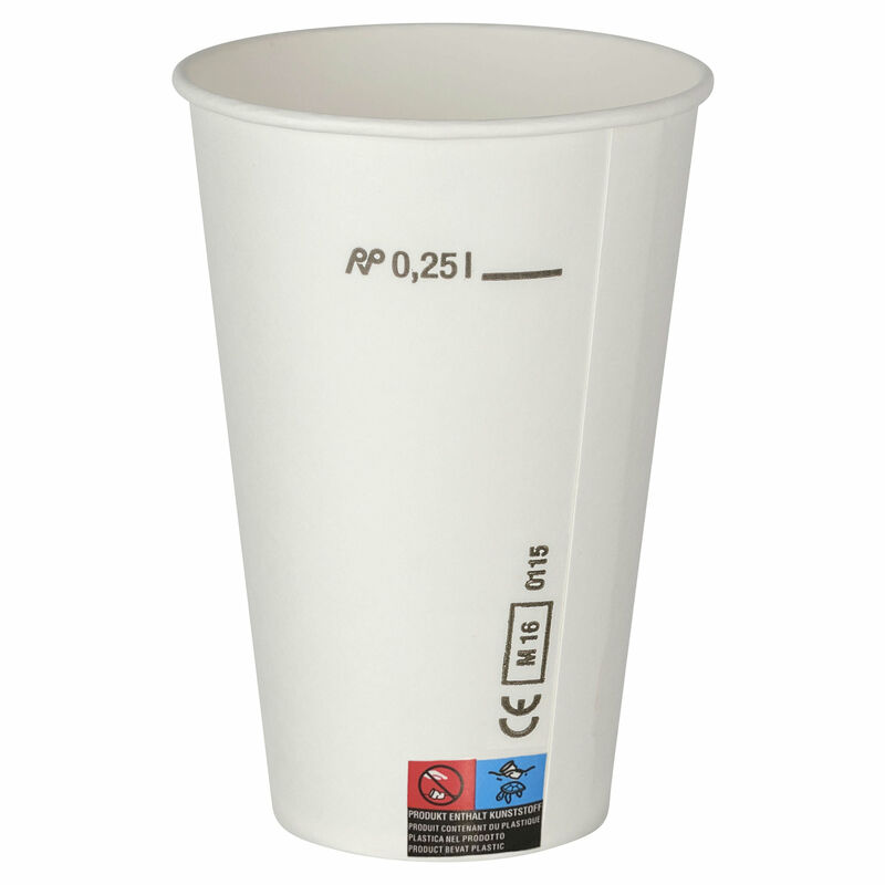 Kaltgetrnkebecher Pappbecher weiss mit CE Eichstrich 250 ml 100 Stk-