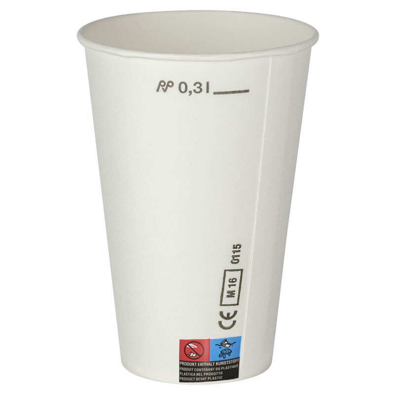 Kaltgetrnkebecher Pappbecher weiss mit CE Eichstrich 300 ml 100 Stk-