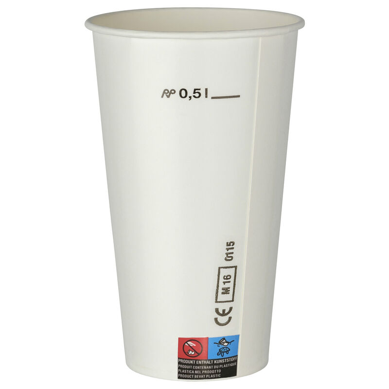 Kaltgetrnkebecher Pappbecher weiss mit CE Eichstrich 500 ml 50 Stk-