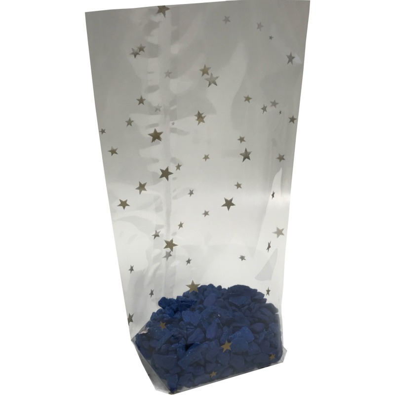 Kreuzbodenbeutel OPP 115 x 190mm transparent mit Sternenmotiv- 30my- 1000 Stk-