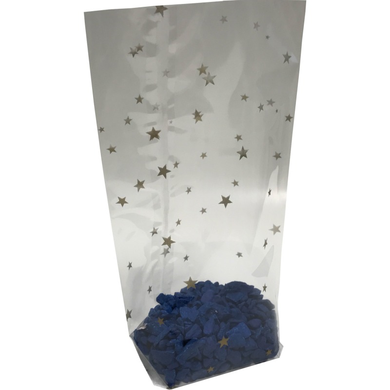 Kreuzbodenbeutel OPP 145 x 235mm- transparent mit Sternenmotiv- 30my- 1000 Stk-