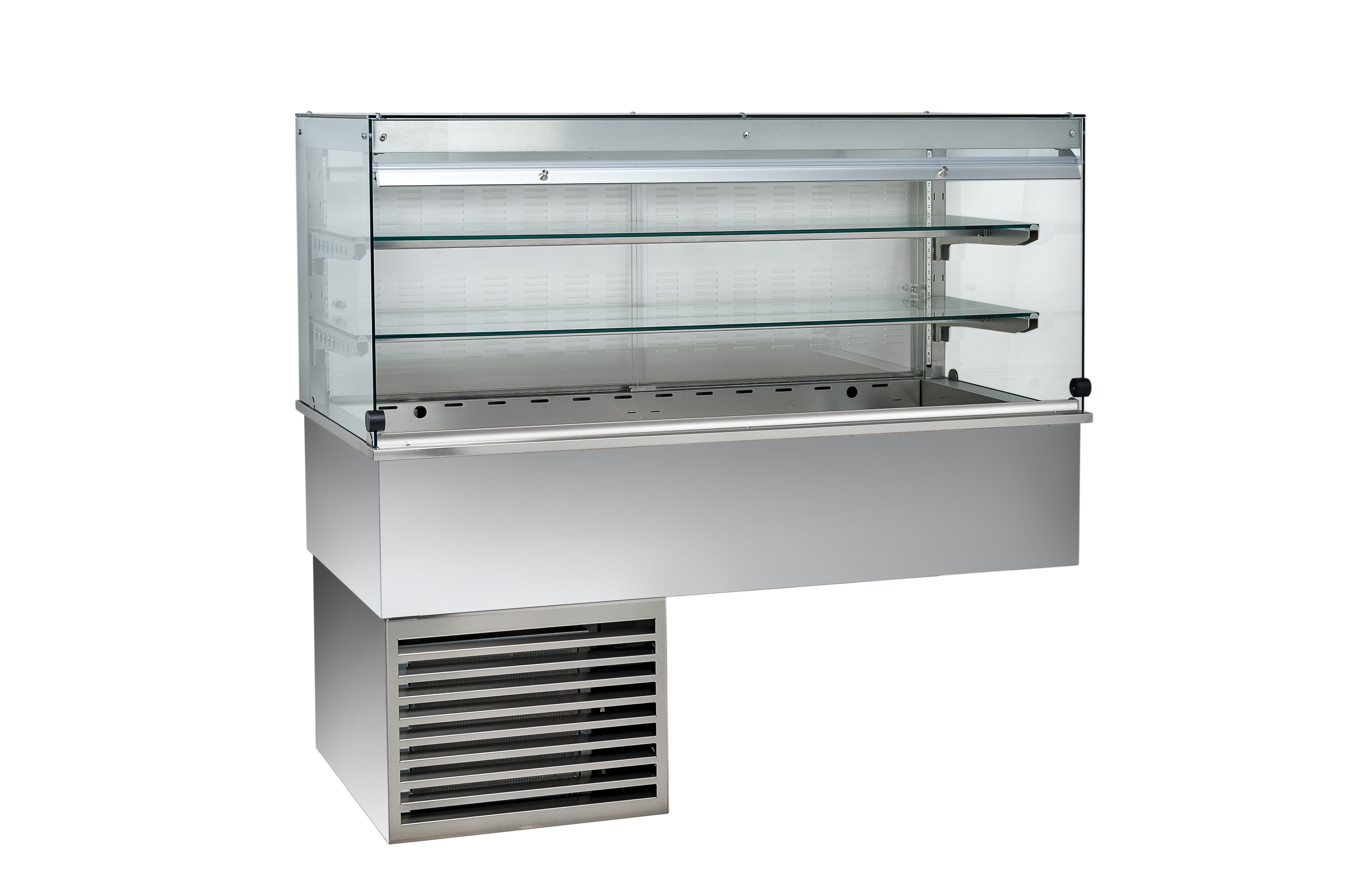 Kühlvitrine – Umluftkühlung – kubisch – 2 Ablagen – Kundenseitevorhang – B 1460 mm