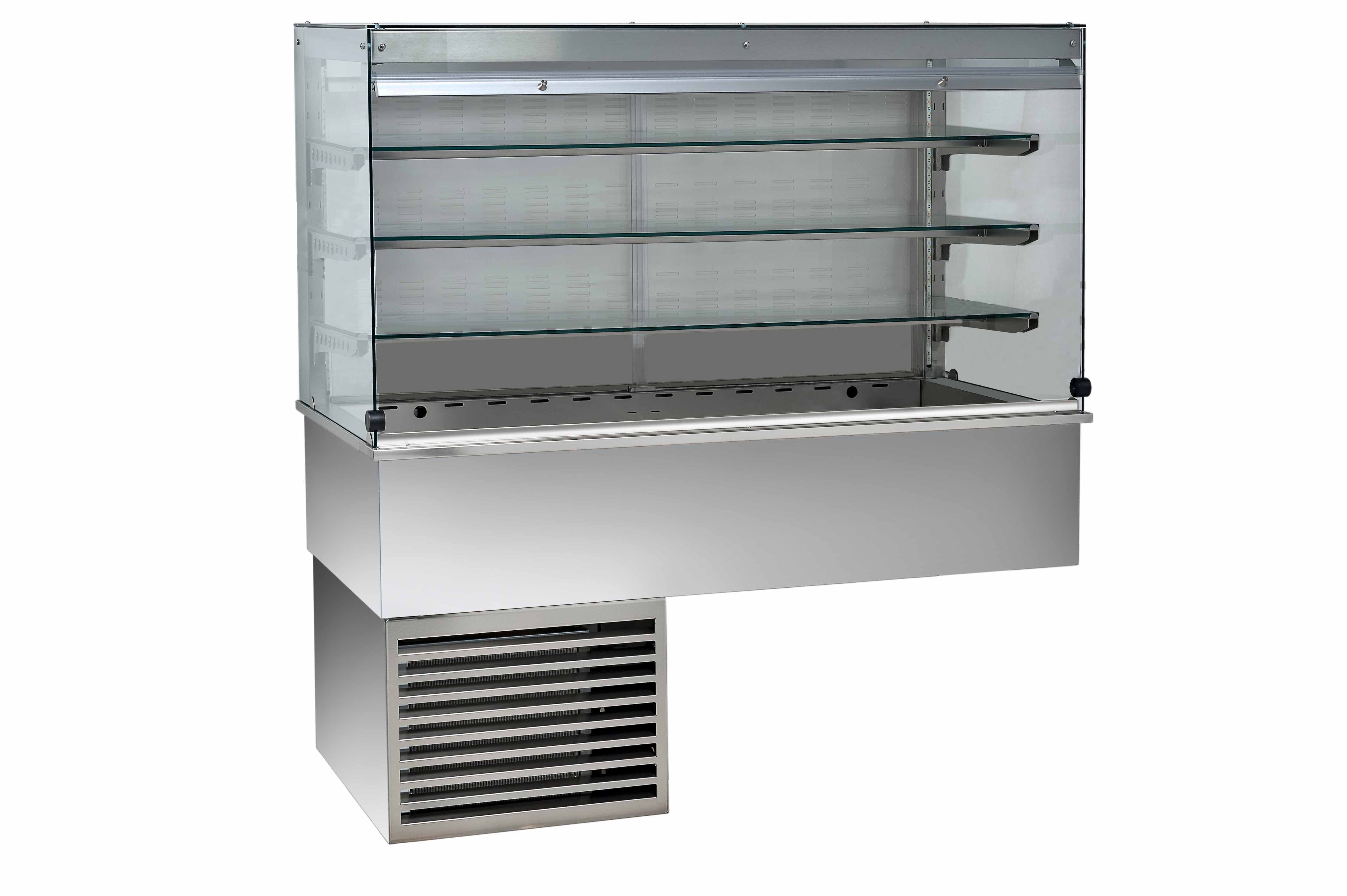 Kühlvitrine – Umluftkühlung – kubisch – 3 Ablagen – Kundenseitevorhang – B 1135 mm
