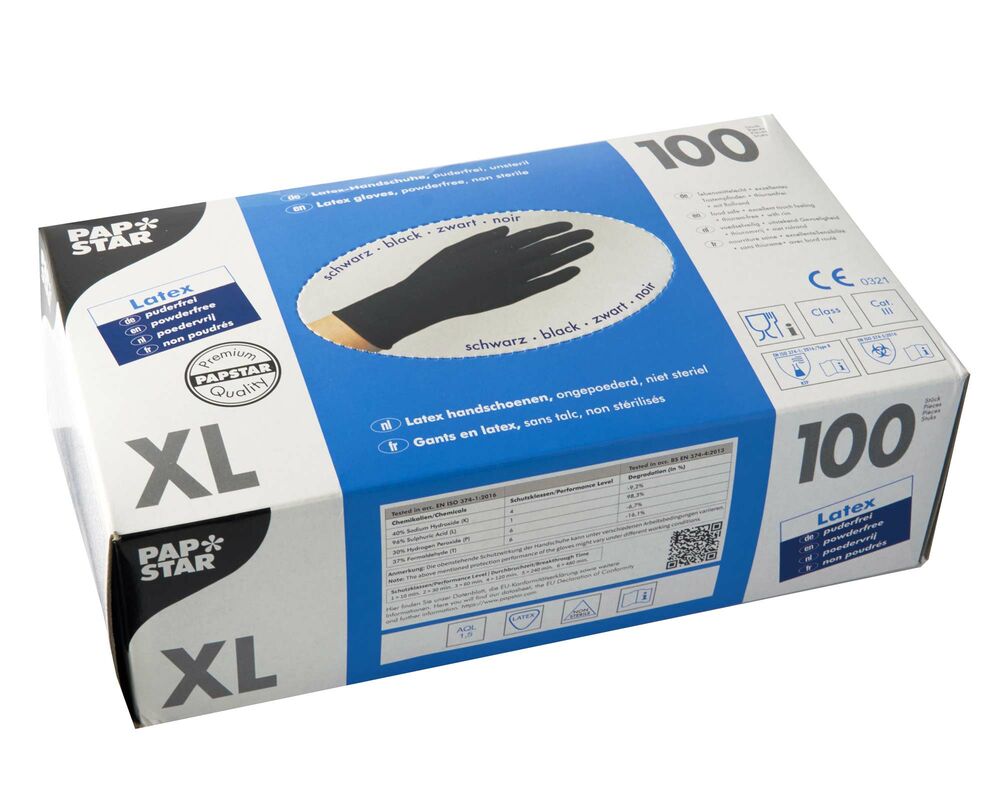 Latex Einweghandschuhe schwarz mit Gripstruktur ungepudert Grösse XL- 100 Stk-
