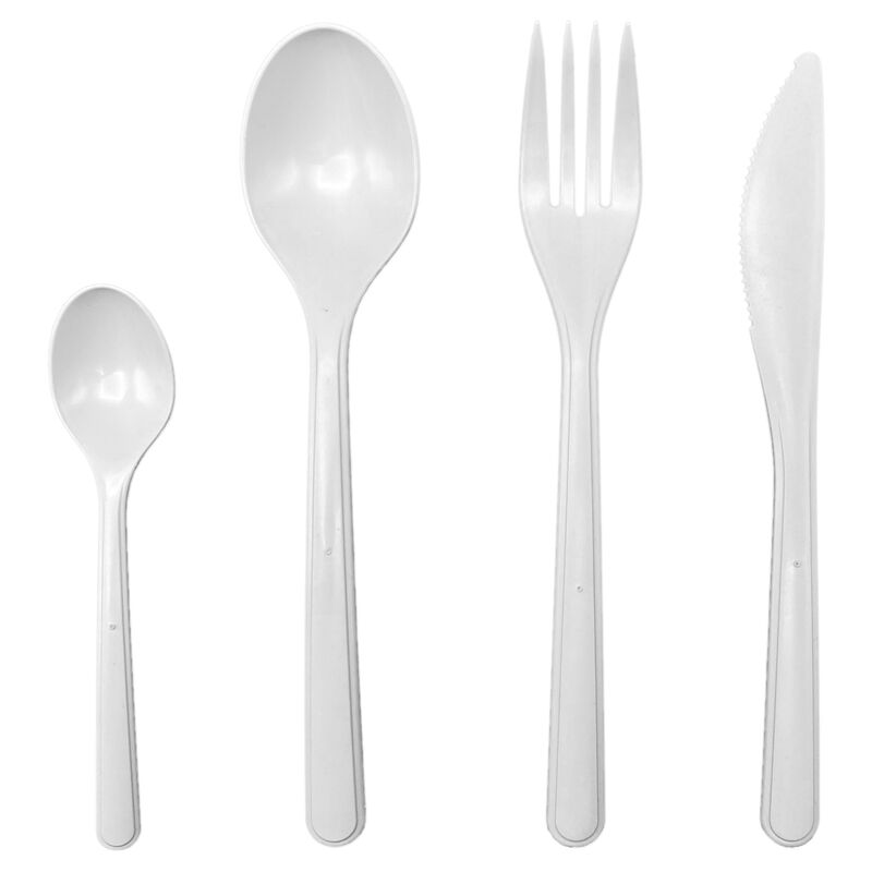 Mehrweg Besteck aus BIO-PP- 10x Gabel + 10x Messer + 20x Lffel- weiss- 40 Stk-