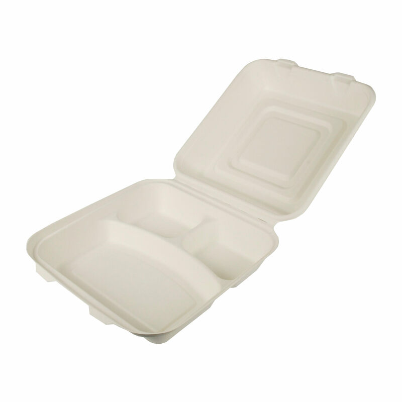 Menboxen aus Zuckerrohr PURE 3-geteilt 8 x 24 x 24 cm weiss- 25 Stk-