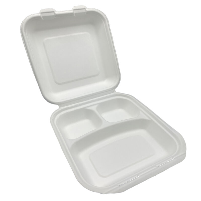Menboxen ToGo 219x202x79mm 3-teilig aus Zuckerrohr nature weiss- 50 Stk-