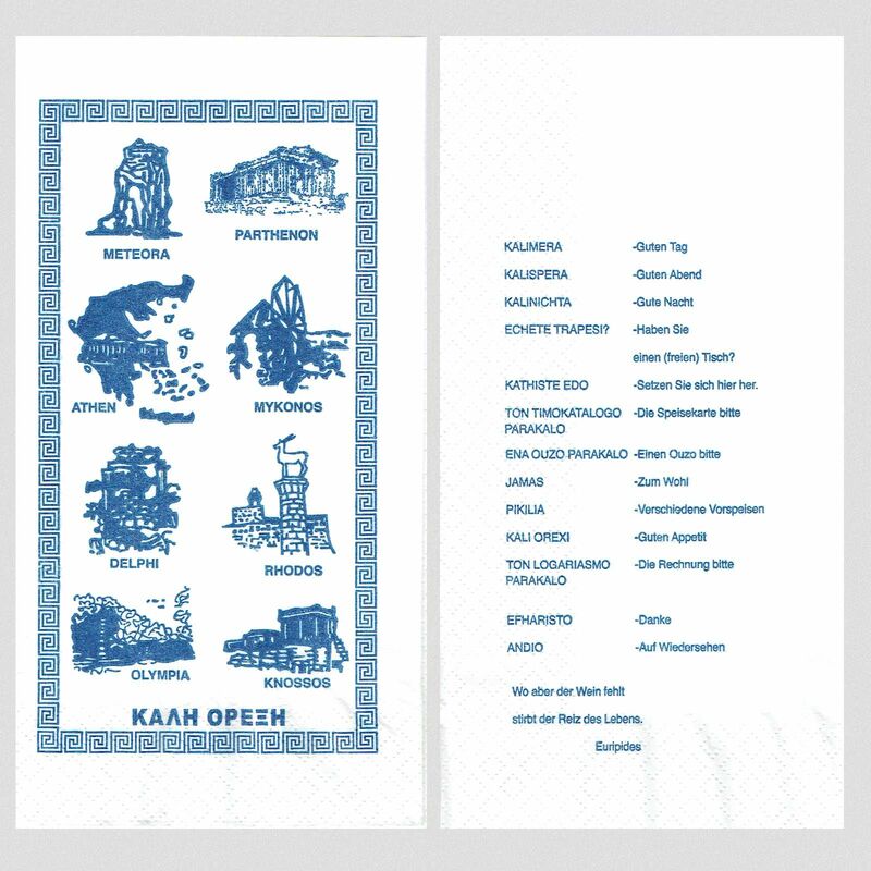 Motivservietten 8 griechische Motive- 40x40cm- 1-8 Falz 2-lagig- 250 Stk-