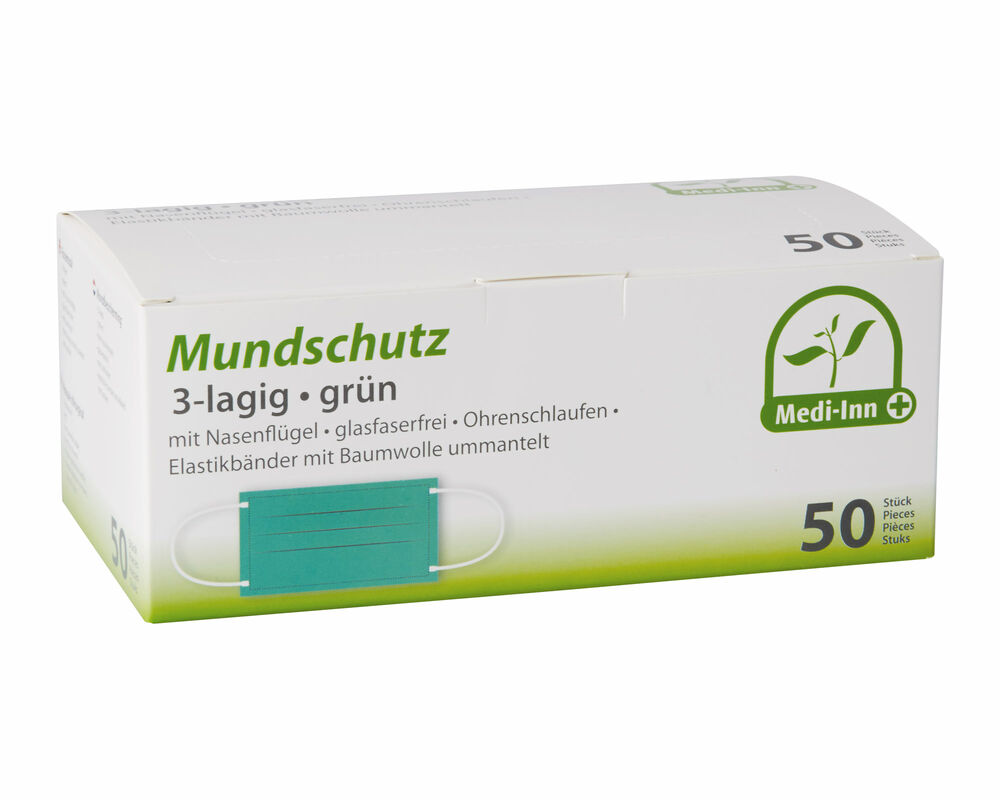 Mundschutzmasken OP- medizinische Gesichtsmasken 3-lagig EN 14683 grn 50 Stk-