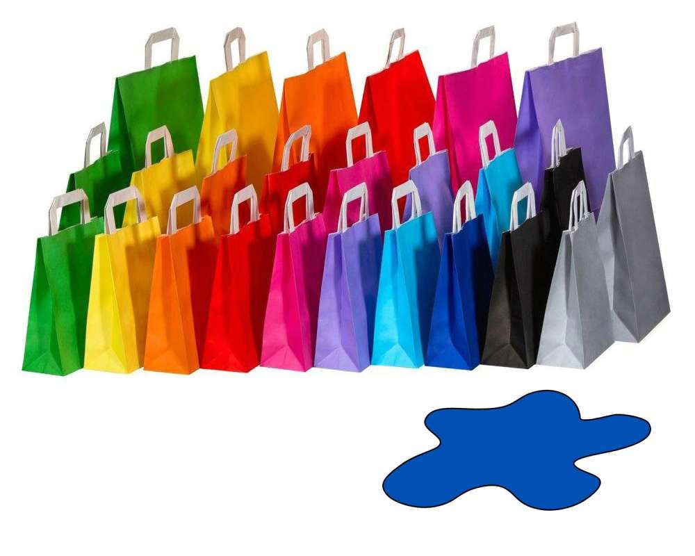 Papiertragetaschen Papiertaschen Flachhenkel 18x8x22cm blau- 70gr- 50 Stk-