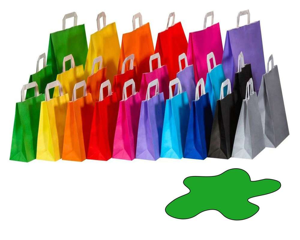 Papiertragetaschen Papiertaschen Flachhenkel 18x8x22cm grün- 70gr- 50 Stk-