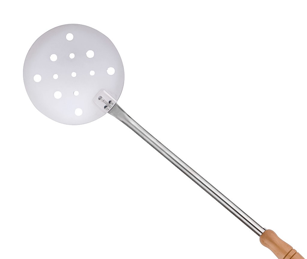 Pizzaschaufel  gelocht  Edelstahl  Durchmesser 18 cm  H 190 cm