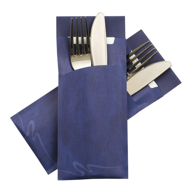 Pochetto Bestecktaschen 200x85mm blau marmor inkl- Serviette- 50 Stk-
