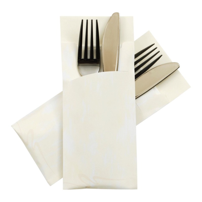 Pochetto Bestecktaschen 200x85mm creme marmor inkl- Serviette- 520 Stk-