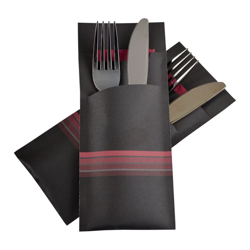 Pochetto Bestecktaschen 200x85mm schwarz bordeauxrot Streifen Serviette 520 Stk-