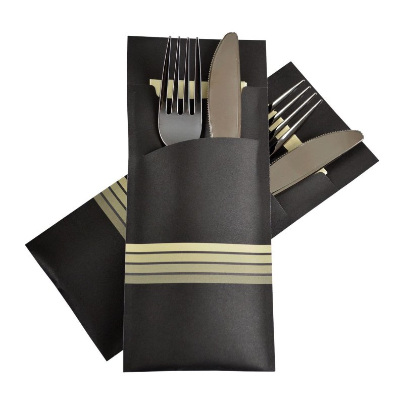 Pochetto Bestecktaschen 200x85mm schwarz champagner Streifen Serviette- 520 Stk-
