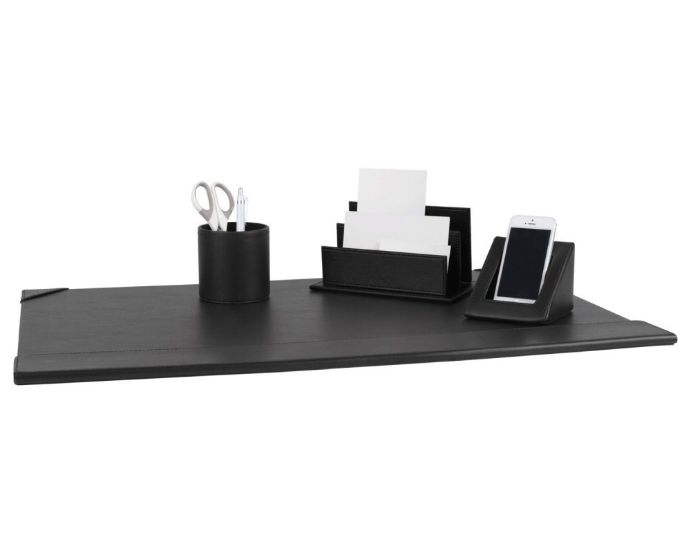 Premium Büroset Schreibtischset schwarz Kunstleder 70x45cm schick 4-teilig