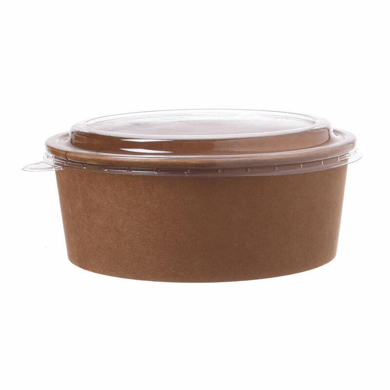 Salatschalen braun aus Pappe-PLA mit Deckel transparent aus RPET 1200ml- 50 Stk-