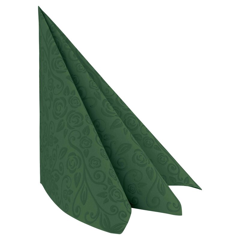 Servietten Airlaid 40x40cm- 1-4 -Falz- mit Rosenmuster- dunkelgrn- 50 Stk-