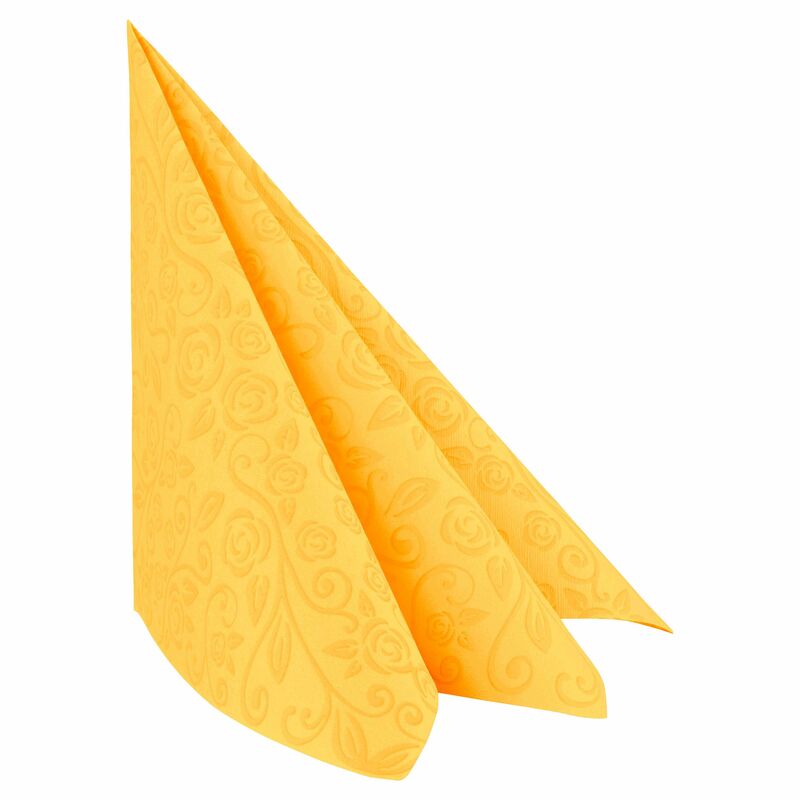 Servietten Airlaid 40x40cm- 1-4 -Falz- mit Rosenmuster- gelb- 50 Stk-