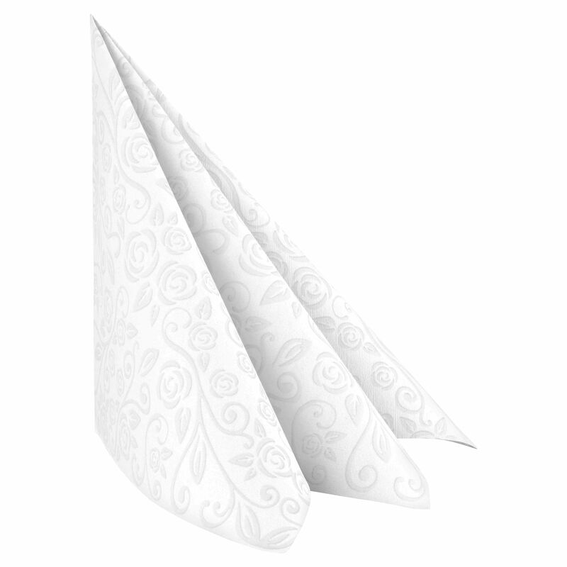 Servietten Airlaid 40x40cm- 1-4 -Falz- mit Rosenmuster- weiss- 50 Stk-