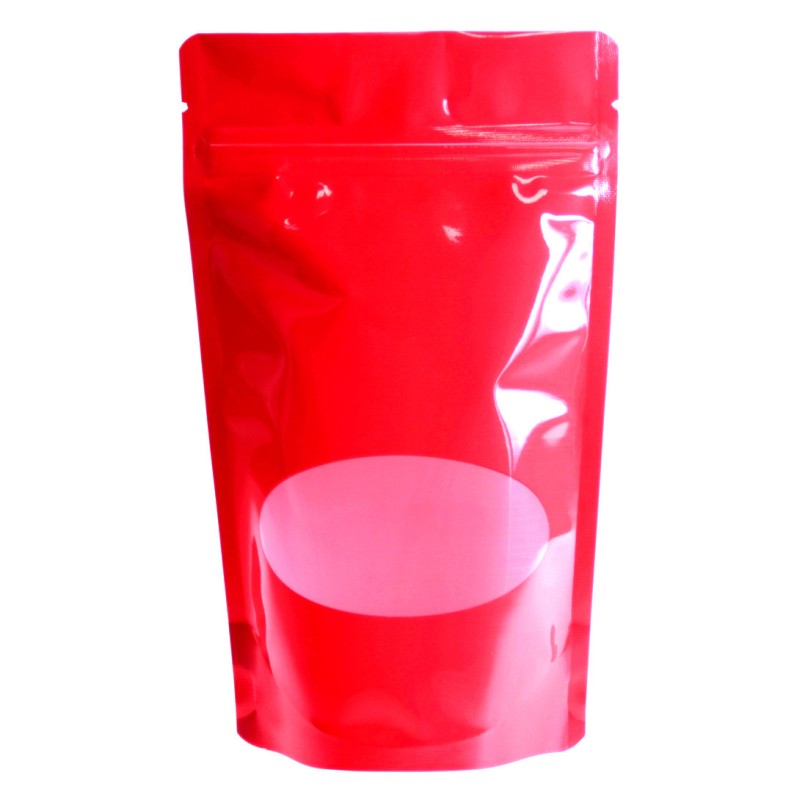 Standbodenbeutel PET rot glnzend- mit Fenster- 110x185x65mm- 250 ml - 1000 Stk-