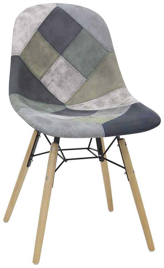 Stuhl Doha  Metall- und Holzgestell  Patchwork Stoffbezug