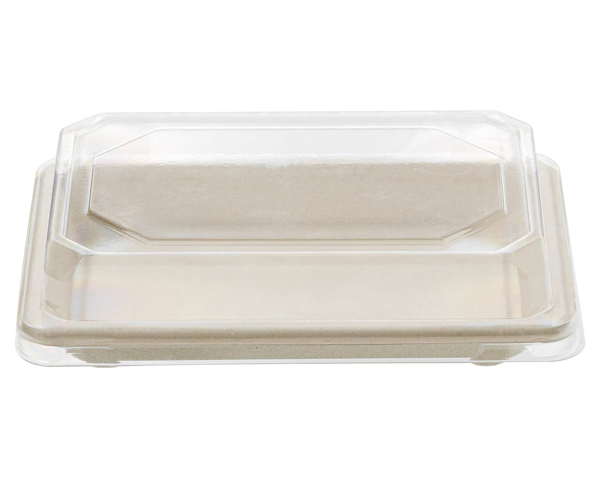 Sushi Tray aus Zuckerrohr mit klarem PET-Deckel 16-5 x 11-5 x 2-1 cm- 50 Stk-