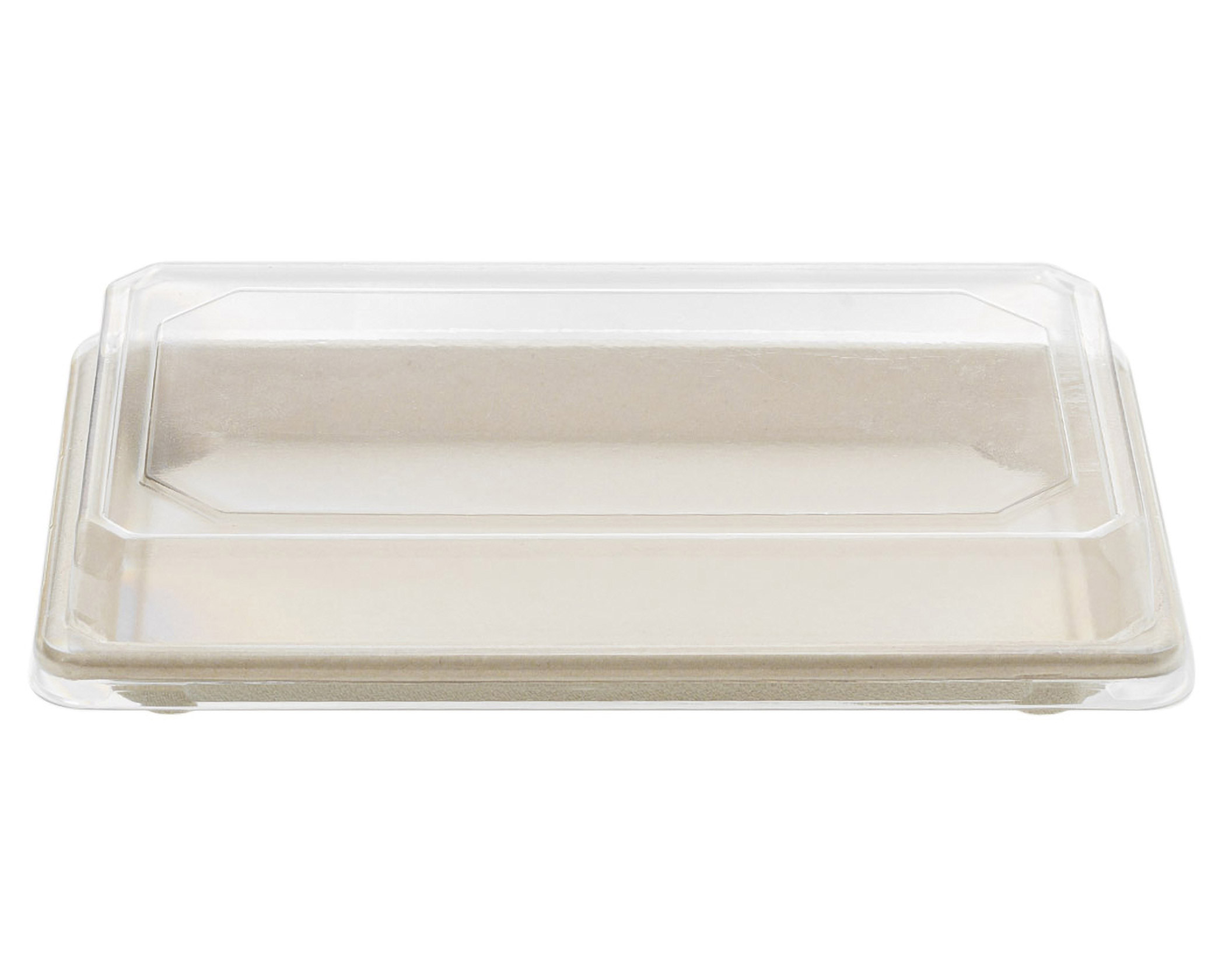 Sushi Tray aus Zuckerrohr mit klarem PET-Deckel 18-5 x 12-8 x 2-1 cm- 50 Stk-