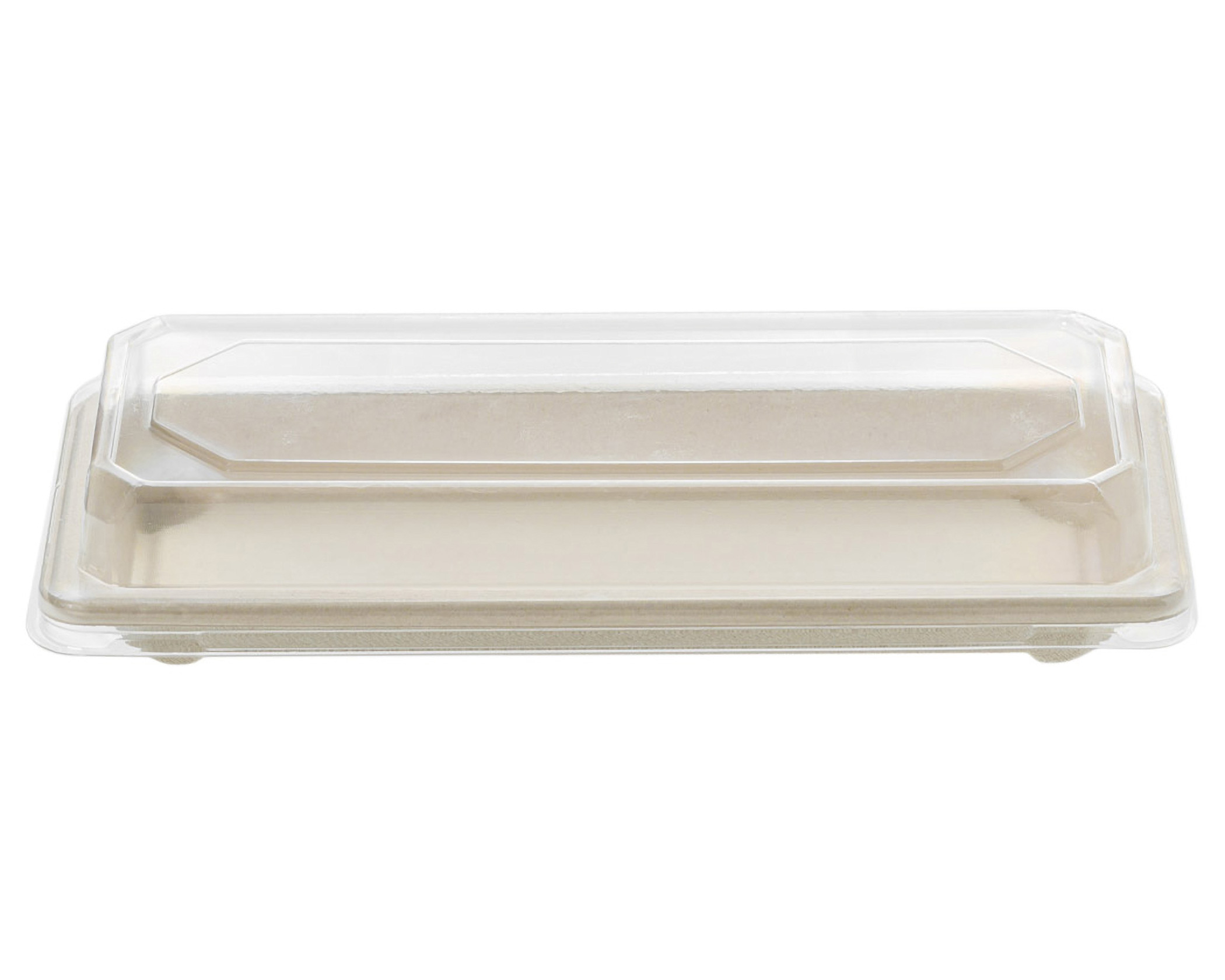 Sushi Tray aus Zuckerrohr mit klarem PET-Deckel 22-1 x 9-2 x 2-2 cm- 50 Stk-