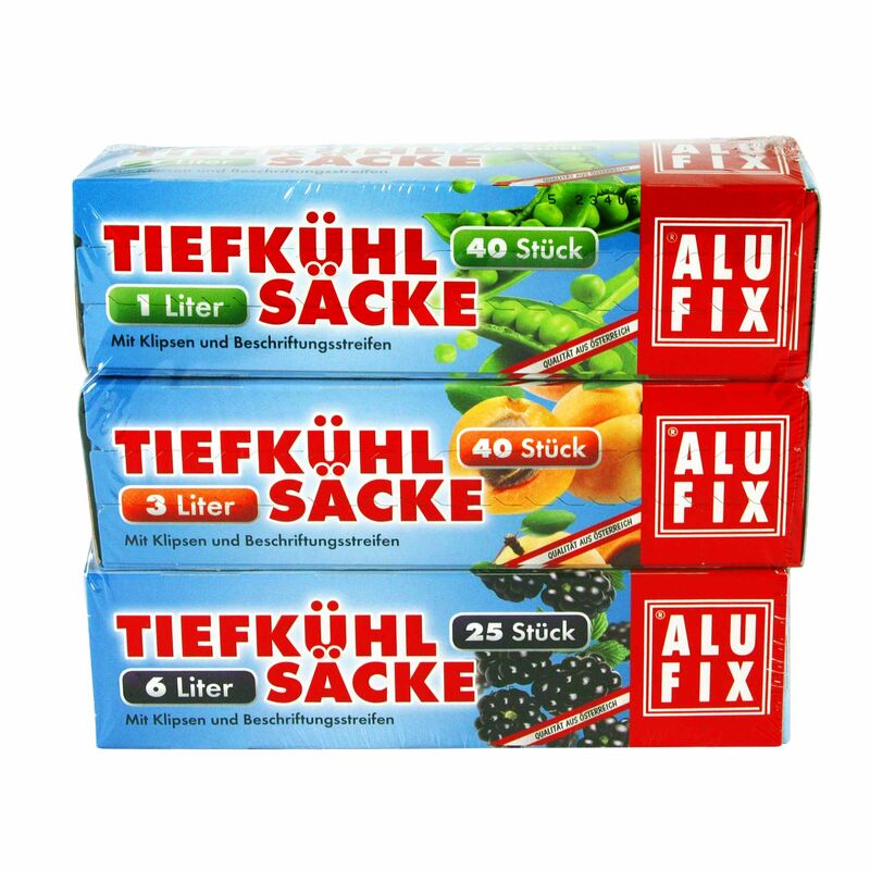 Tiefkhlscke Gefrierbeutel Mix mit Verschlussclips 1 L 3 L 6 L- 105 Stk-