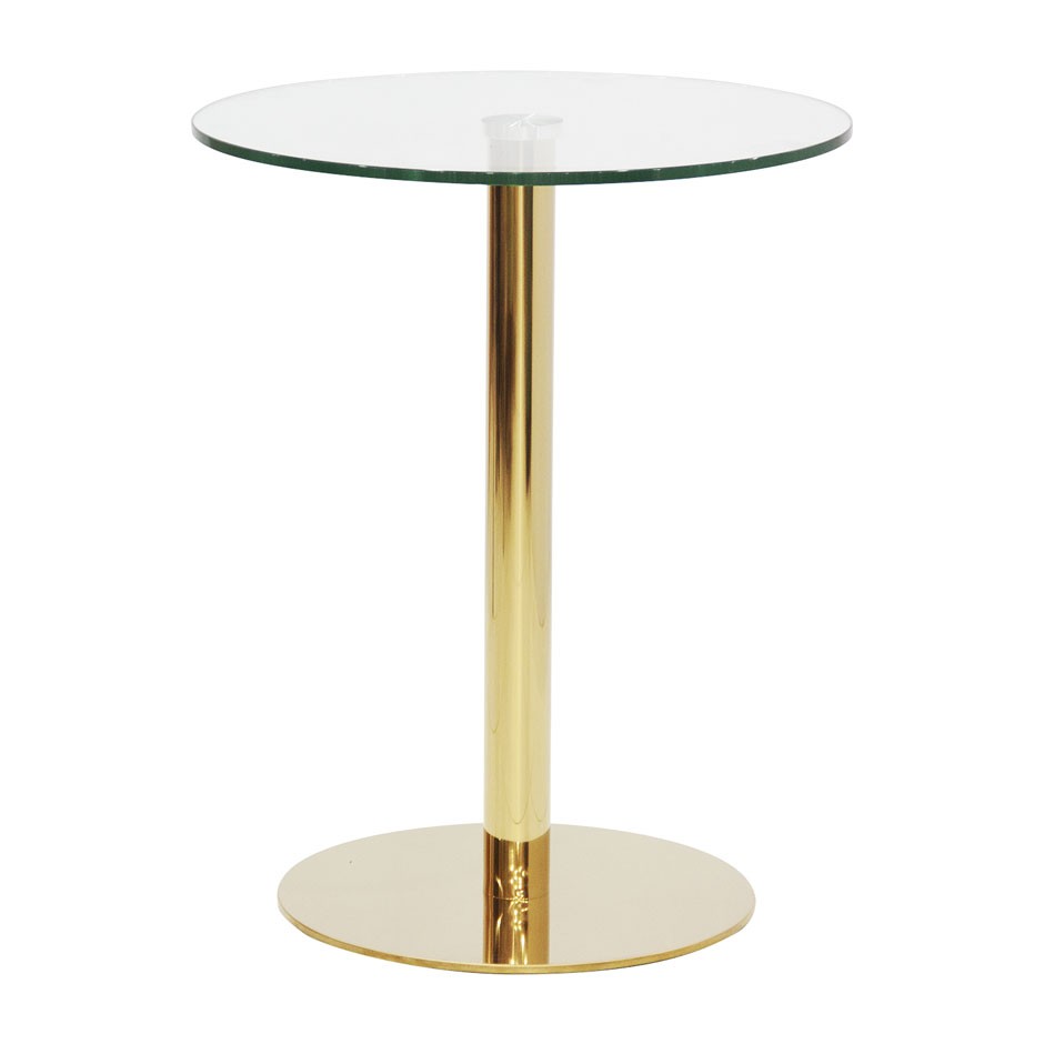 Tisch aus vermessingtem Edelstahl mit gehärteter Glasplatte Durchmesser 700 mm