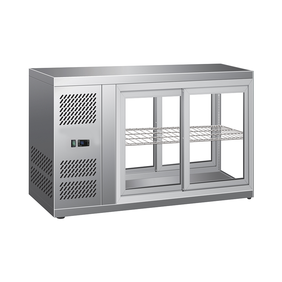 Tischkühlvitrine – Umluftkühlung – Edelstahl – Schiebetüren – Kapazität 110 L – Temperaturbereich +2-C-+8-C