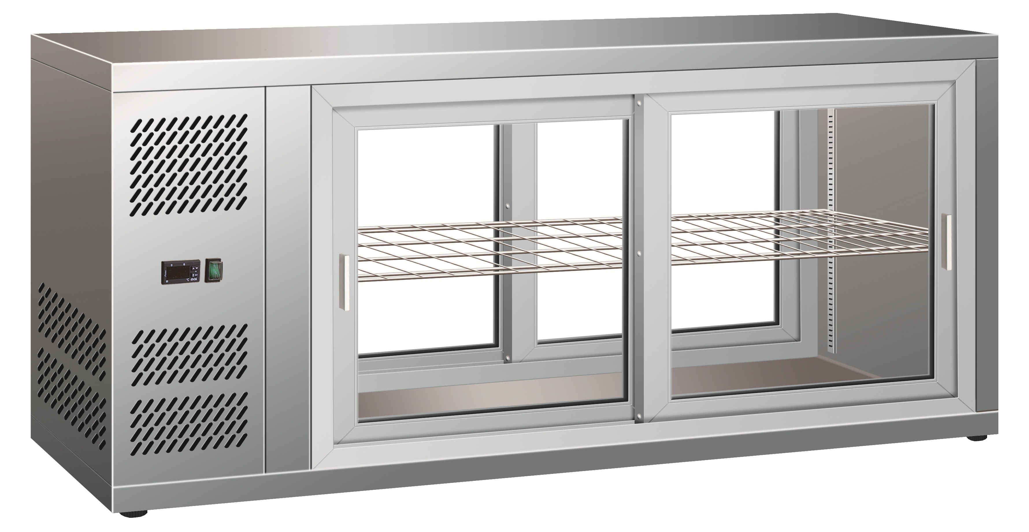 Tischkühlvitrine – Umluftkühlung – Edelstahl – Schiebetüren – Kapazität 190 L – Temperaturbereich +2-C-+8-C