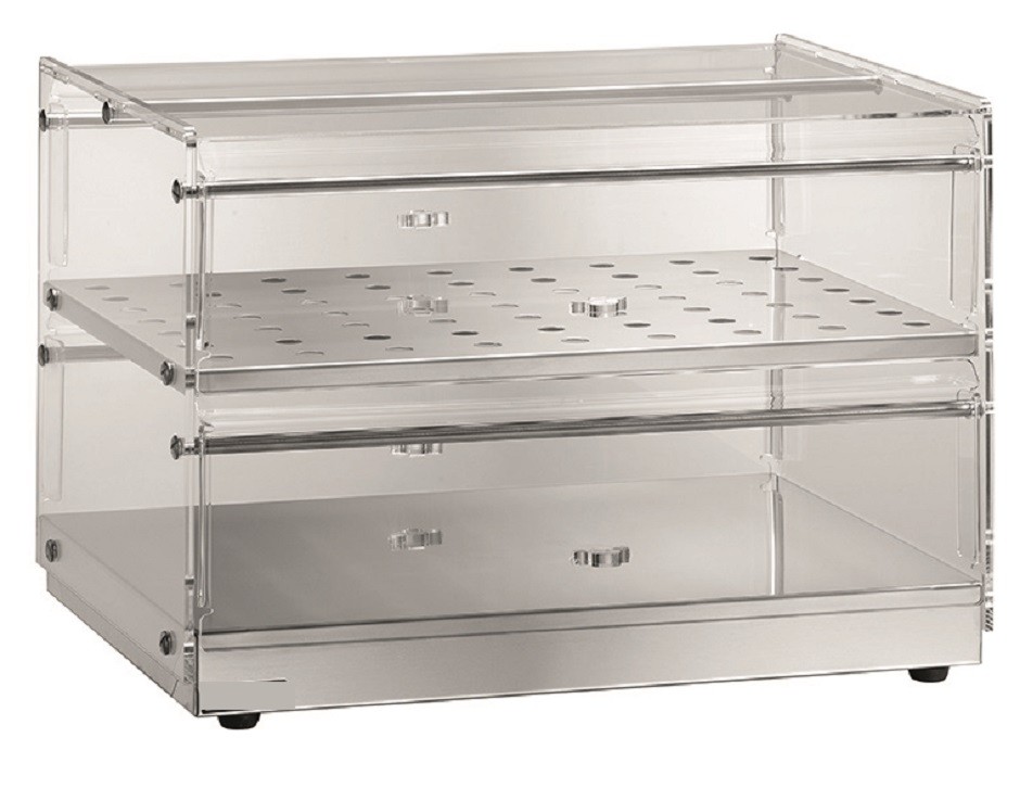 Tischvitrine  Bar  neutral  Croissants  Edelstahl  2 Ablagen  B 850 mm x T 350 mm x H 400 mm