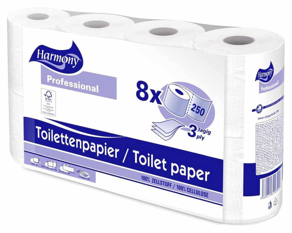 Toilettenpapier 3-lagig Harmony Professional 250 Blatt FSCR-zertifiziert- 8 Stk-