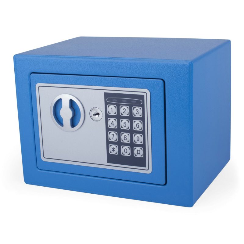 Tresor Blau 23x17x17cm mit elektronischem Zahlenschloss für Tisch-Wandmontage