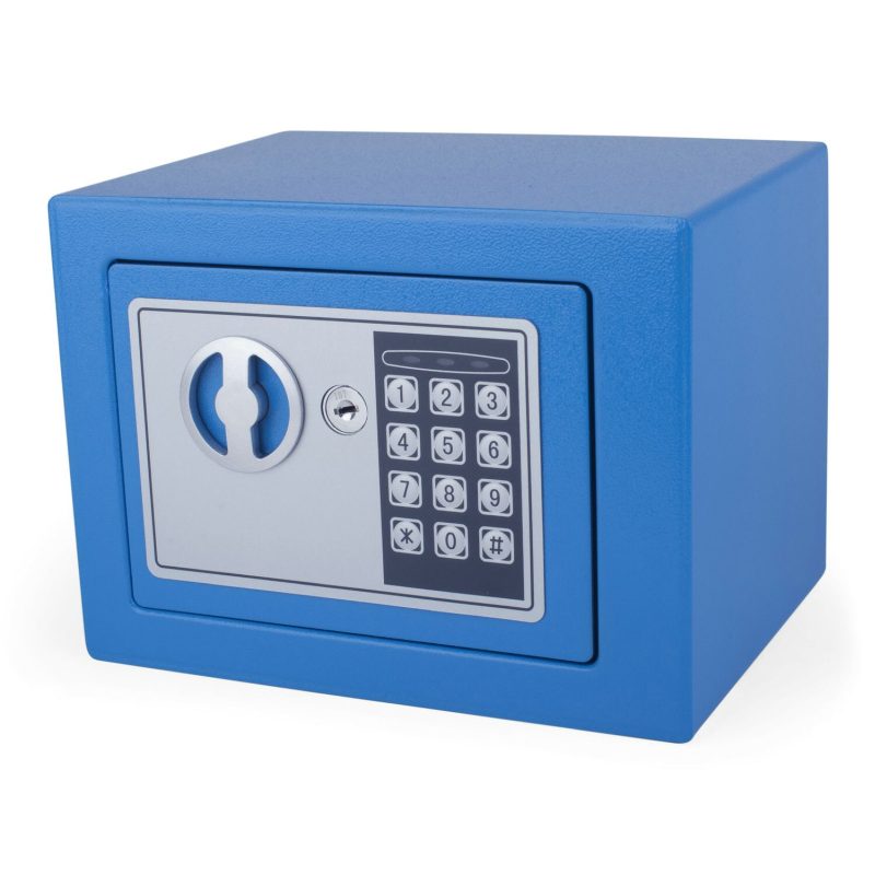 Tresor Blau 23x17x17cm mit elektronischem Zahlenschloss fr Tisch-Wandmontage unter Tresore